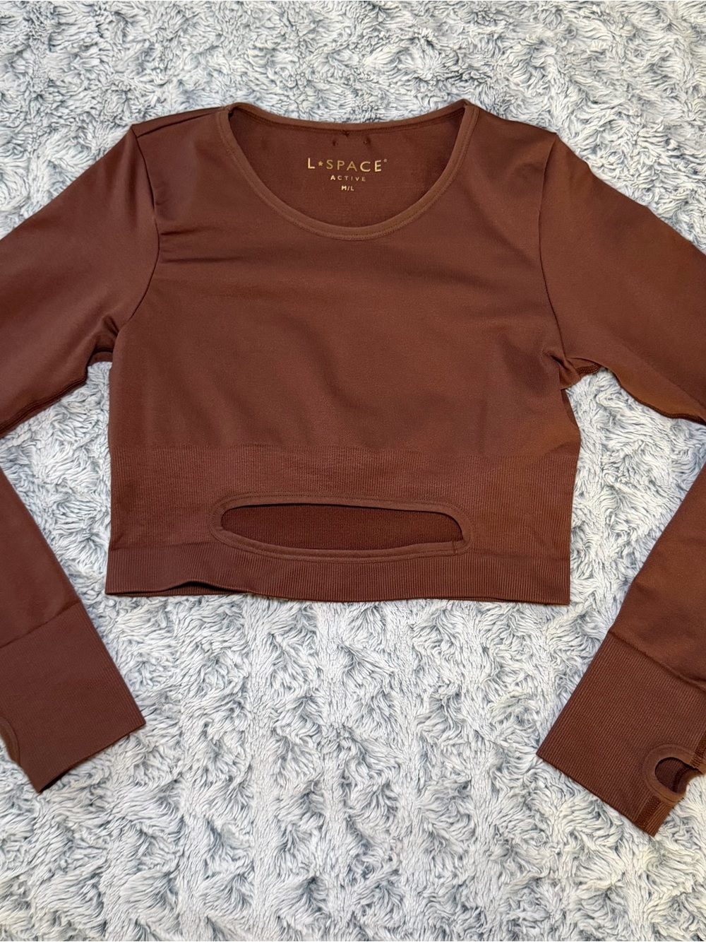 NWOT New L*Space Active Crop Stretch Long Sleeve Top Chocolate Brown M/L!